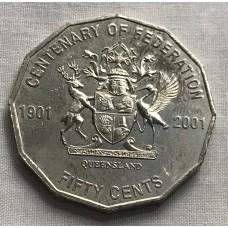 AUSTRALIA 2001 . FIFTY 50 CENTS COIN . CENTENARY OF FEDERATION . QUEENSLAND